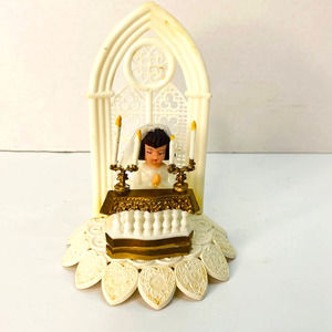Vintage 50's Wilton Cake Topper Kneeling At Altar First Communion Girl